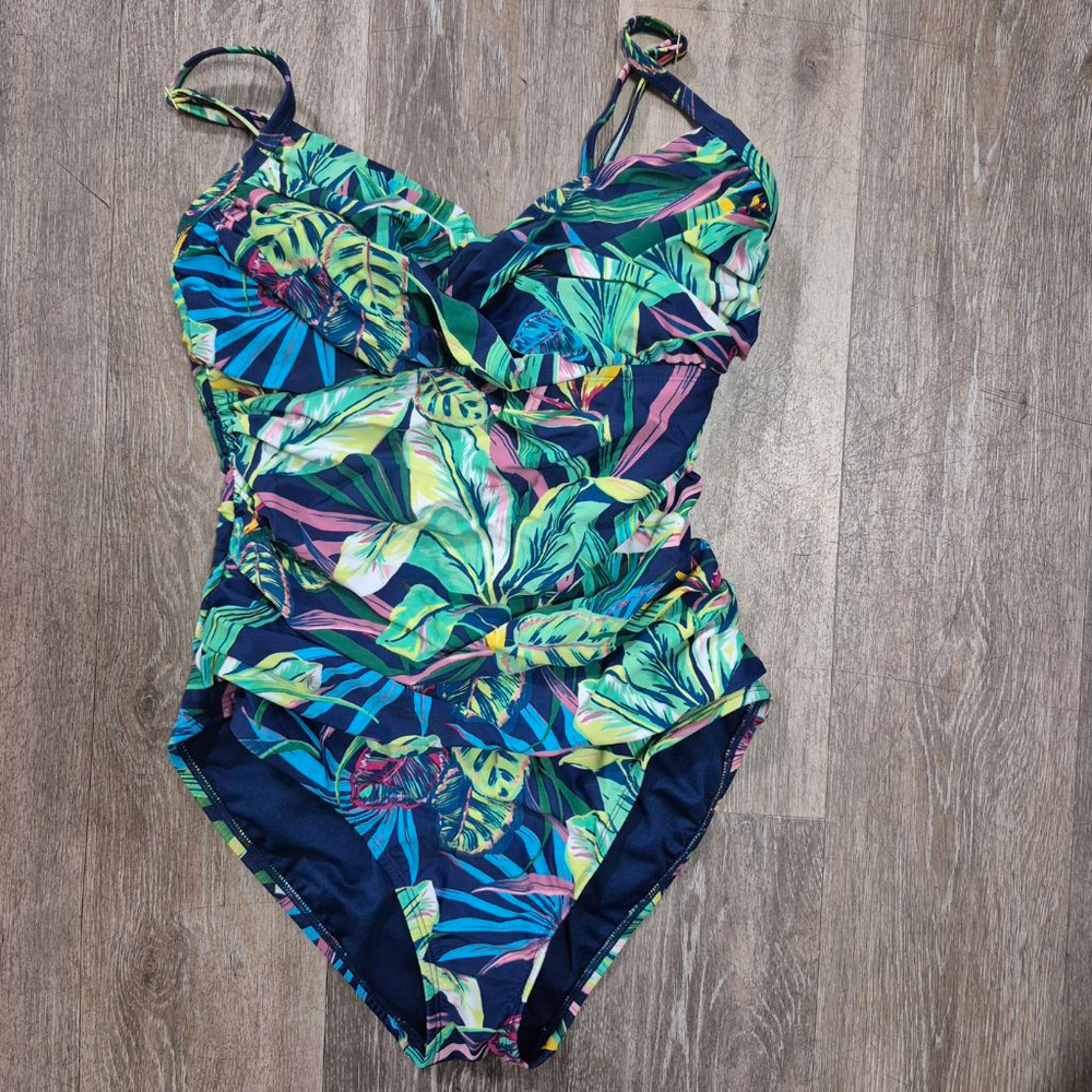 Women's Bleu Rod Beattie One Piece Swimsuit Size 10‎ Blue Green Floral - Picture 6 of 6